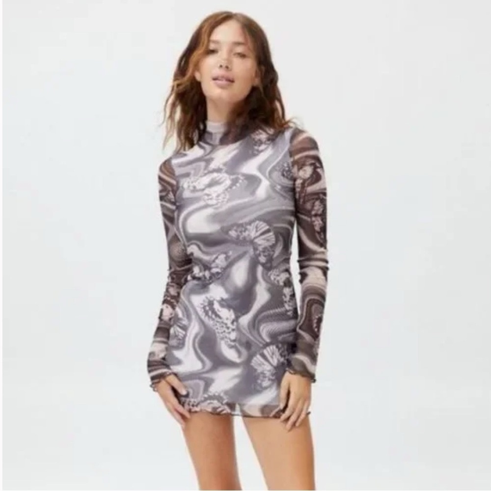 Urban Outfitters Alessia mock neck Abstract Grey butterfly Mini Dress